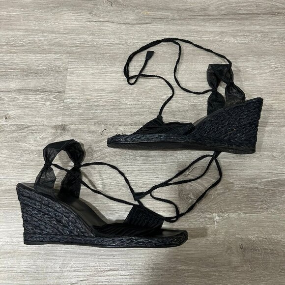 Stuart Weitzman Vintage Black Espadrilles Black Heel Wedges Women’s Size 10 - Picture 8 of 10
